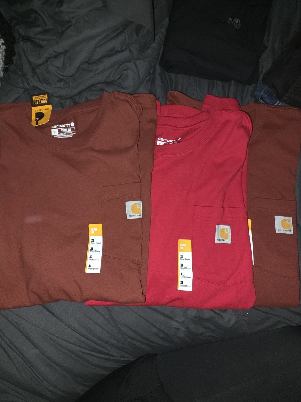 Carhartt Men’s Work Pocket Crewneck Pocket Tee Shirt- Brown & Red